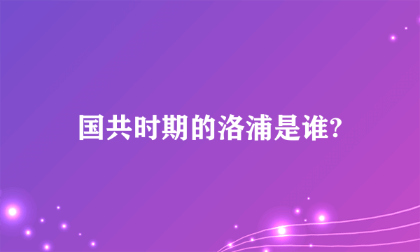 国共时期的洛浦是谁?