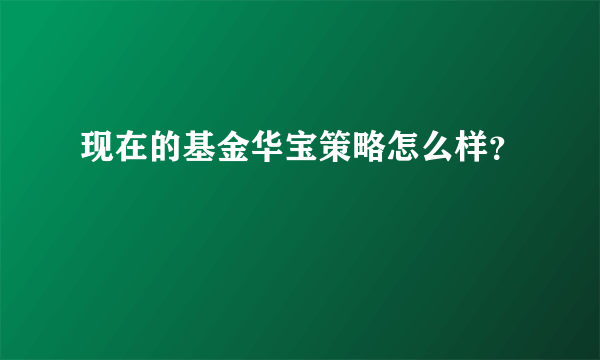 现在的基金华宝策略怎么样？