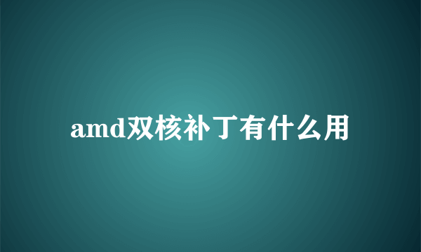 amd双核补丁有什么用