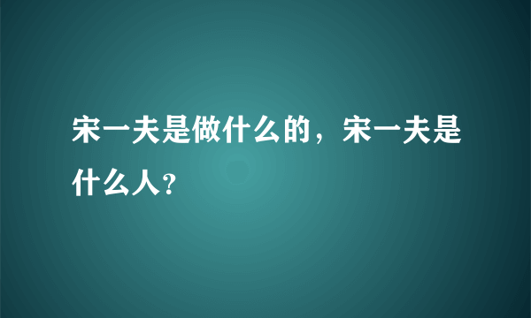 宋一夫是做什么的，宋一夫是什么人？