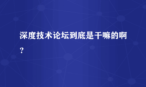 深度技术论坛到底是干嘛的啊？