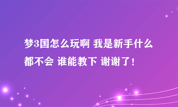 梦3国怎么玩啊 我是新手什么都不会 谁能教下 谢谢了！