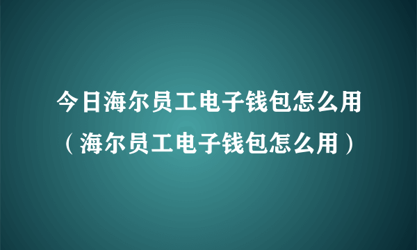 今日海尔员工电子钱包怎么用（海尔员工电子钱包怎么用）