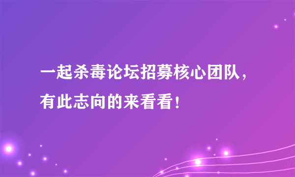 一起杀毒论坛招募核心团队，有此志向的来看看！