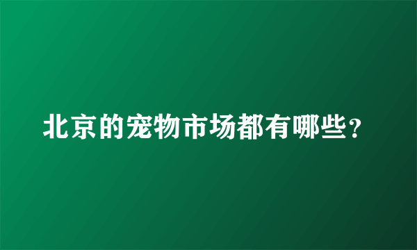 北京的宠物市场都有哪些？