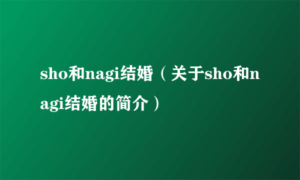 sho和nagi结婚（关于sho和nagi结婚的简介）