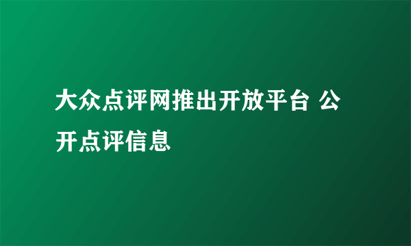 大众点评网推出开放平台 公开点评信息