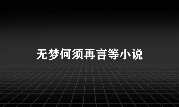 无梦何须再言等小说