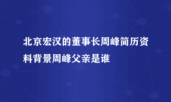 北京宏汉的董事长周峰简历资料背景周峰父亲是谁