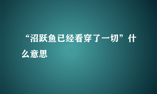 “沼跃鱼已经看穿了一切”什么意思