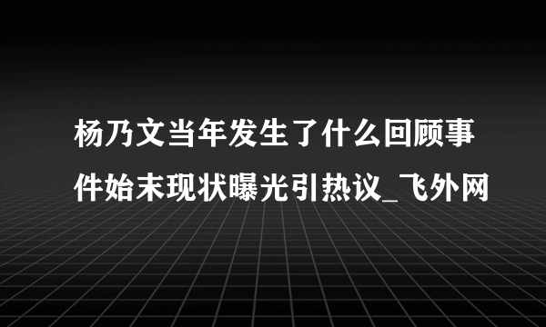 杨乃文当年发生了什么回顾事件始末现状曝光引热议_飞外网