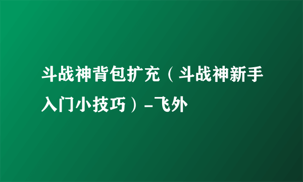 斗战神背包扩充（斗战神新手入门小技巧）-飞外