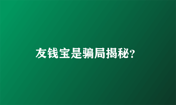 友钱宝是骗局揭秘？