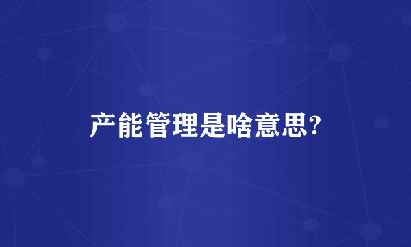 产能管理是啥意思?