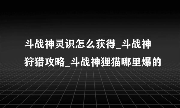 斗战神灵识怎么获得_斗战神狩猎攻略_斗战神狸猫哪里爆的