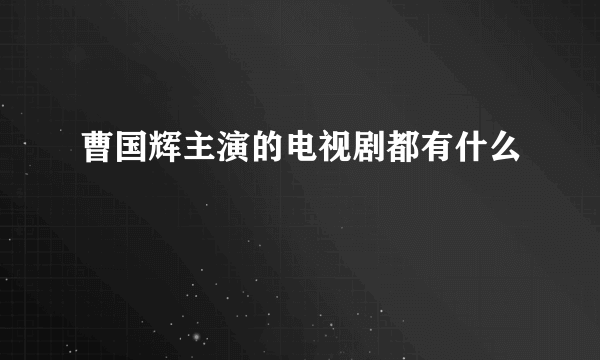 曹国辉主演的电视剧都有什么