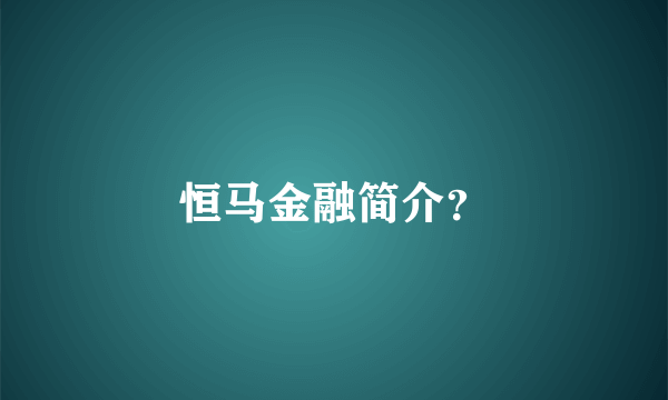 恒马金融简介？