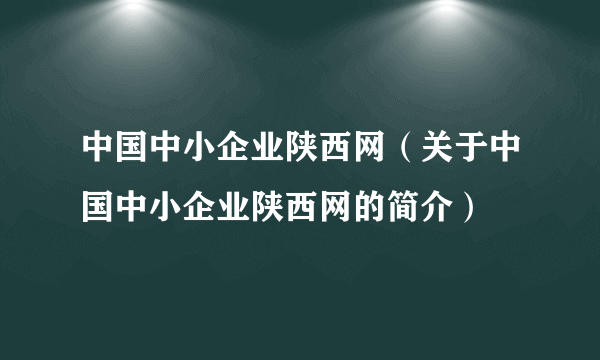 中国中小企业陕西网（关于中国中小企业陕西网的简介）