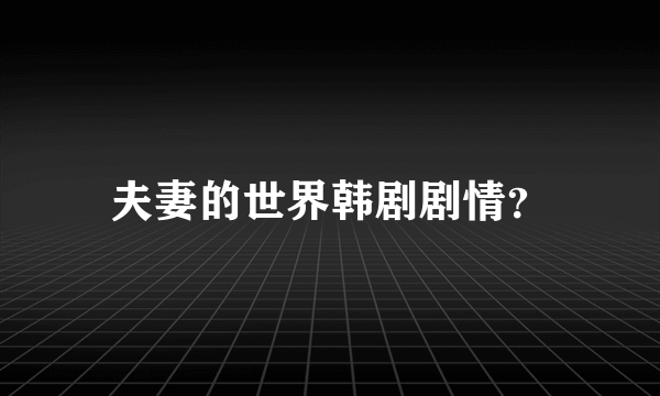 夫妻的世界韩剧剧情？