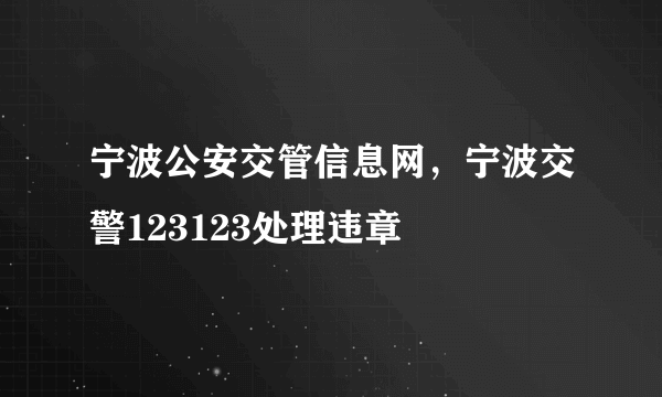 宁波公安交管信息网，宁波交警123123处理违章