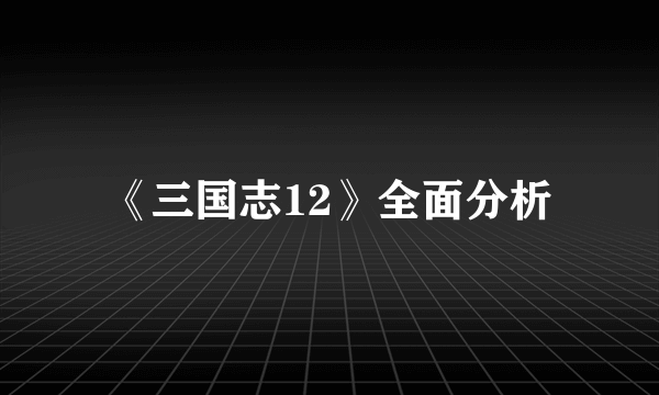 《三国志12》全面分析