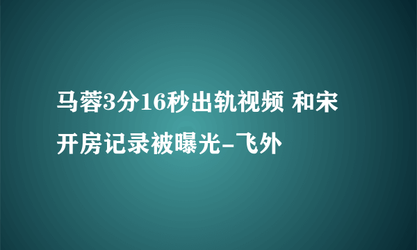 马蓉3分16秒出轨视频 和宋喆开房记录被曝光-飞外