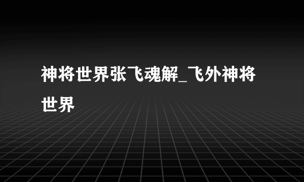 神将世界张飞魂解_飞外神将世界