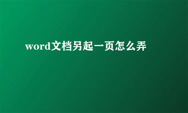 word文档另起一页怎么弄