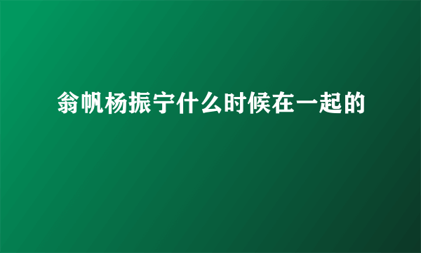 翁帆杨振宁什么时候在一起的