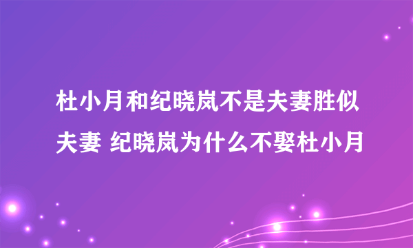 杜小月和纪晓岚不是夫妻胜似夫妻 纪晓岚为什么不娶杜小月