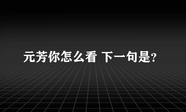 元芳你怎么看 下一句是？