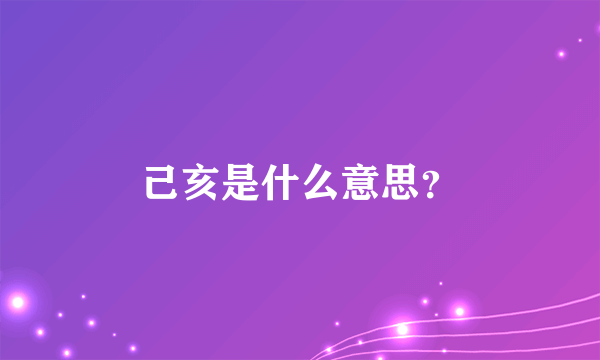 己亥是什么意思？