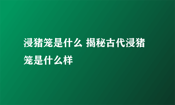 浸猪笼是什么 揭秘古代浸猪笼是什么样