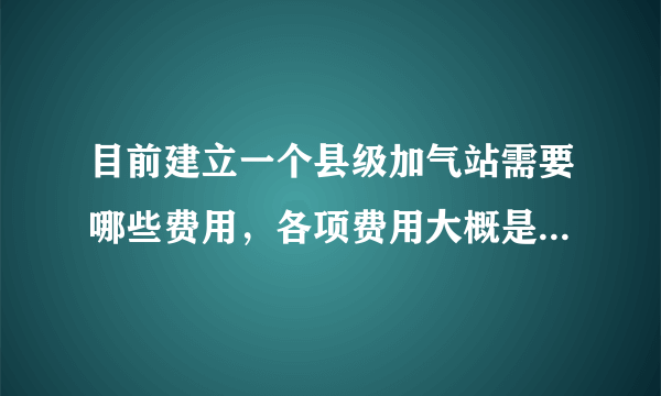 目前建立一个县级加气站需要哪些费用，各项费用大概是多少？总共投入需要多少啊？