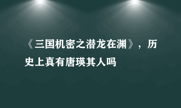 《三国机密之潜龙在渊》，历史上真有唐瑛其人吗