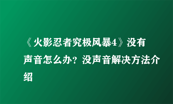 《火影忍者究极风暴4》没有声音怎么办？没声音解决方法介绍