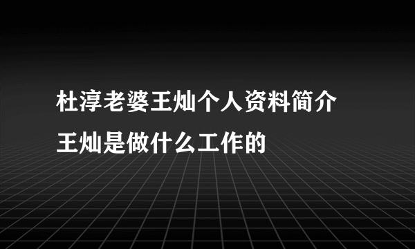 杜淳老婆王灿个人资料简介 王灿是做什么工作的