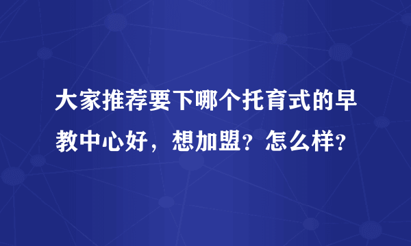 大家推荐要下哪个托育式的早教中心好，想加盟？怎么样？