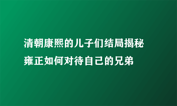 清朝康熙的儿子们结局揭秘   雍正如何对待自己的兄弟