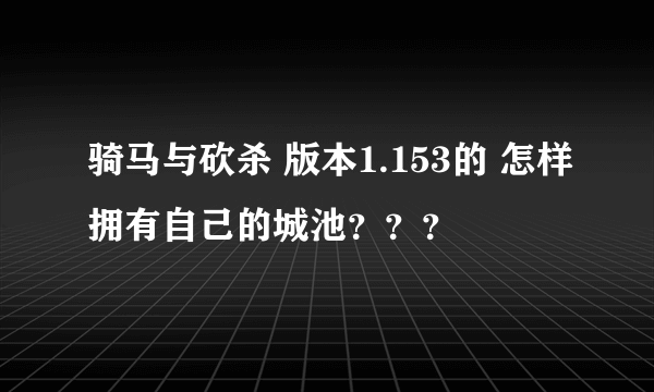 骑马与砍杀 版本1.153的 怎样拥有自己的城池？？？