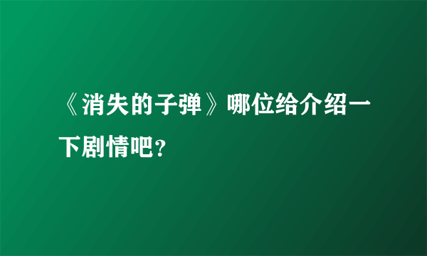 《消失的子弹》哪位给介绍一下剧情吧？