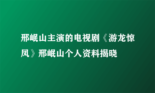 邢岷山主演的电视剧《游龙惊凤》邢岷山个人资料揭晓