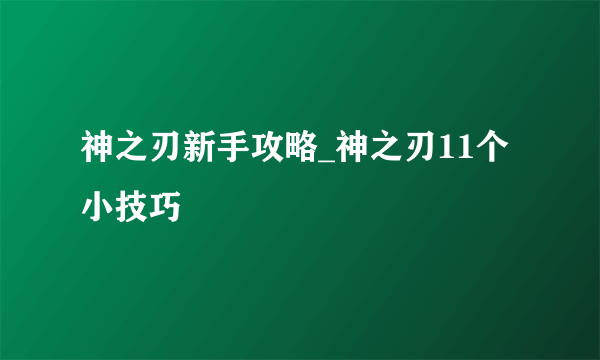 神之刃新手攻略_神之刃11个小技巧