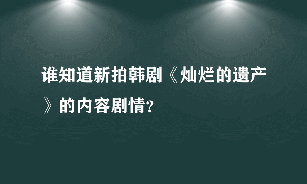 谁知道新拍韩剧《灿烂的遗产》的内容剧情？