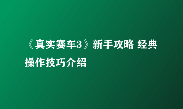 《真实赛车3》新手攻略 经典操作技巧介绍