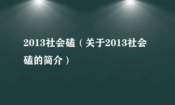 2013社会磕（关于2013社会磕的简介）