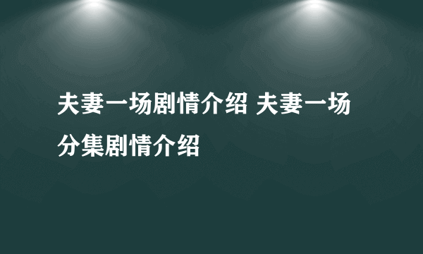 夫妻一场剧情介绍 夫妻一场分集剧情介绍