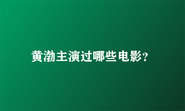 黄渤主演过哪些电影？