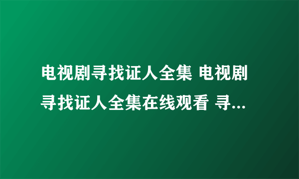 电视剧寻找证人全集 电视剧寻找证人全集在线观看 寻找证人优酷土豆播放