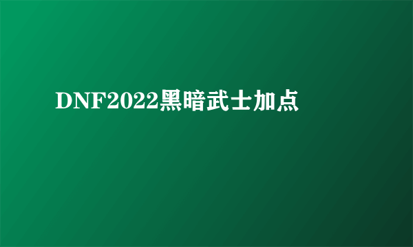 DNF2022黑暗武士加点